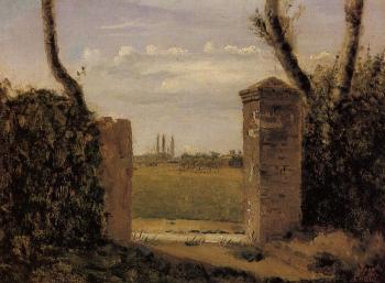 Jean-Baptiste-Camille Corot : Boid-Guillaumi, near Rouen, A Gate Flanked by Two Posts